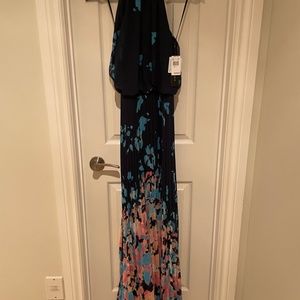 NEW Betsy & Adam Chiffon Floral Halter Maxi